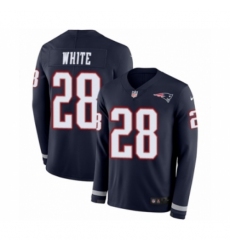 Men's Nike New England Patriots #28 James White Limited Navy Blue Therma Long Sleeve NFL Jersey