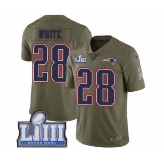 Men's Nike New England Patriots #28 James White Limited Olive 2017 Salute to Service Super Bowl LIII Bound NFL Jersey Men's Nike New England Patriots #28 James White Limited Olive 2017 Salute to Service Super Bowl LIII Bound NFL Jersey