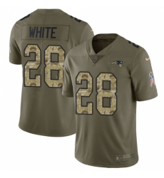 Men's Nike New England Patriots #28 James White Limited Olive/Camo 2017 Salute to Service NFL Jersey
