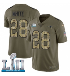Men's Nike New England Patriots #28 James White Limited Olive/Camo 2017 Salute to Service Super Bowl LII NFL Jersey