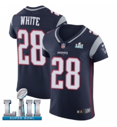 Men's Nike New England Patriots #28 James White Navy Blue Team Color Vapor Untouchable Elite Player Super Bowl LII NFL Jersey