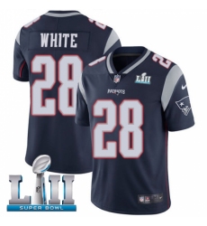 Men's Nike New England Patriots #28 James White Navy Blue Team Color Vapor Untouchable Limited Player Super Bowl LII NFL Jersey