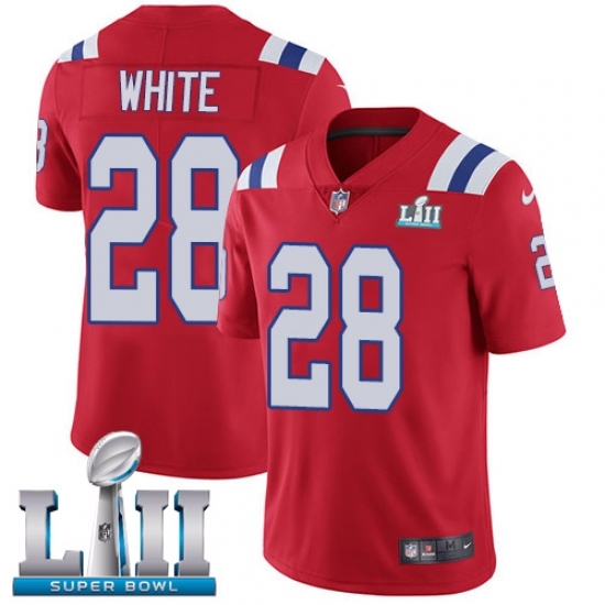 Men's Nike New England Patriots #28 James White Red Alternate Vapor Untouchable Limited Player Super Bowl LII NFL Jersey Men's Nike New England Patriots #28 James White Red Alternate Vapor Untouchable Limited Player Super Bowl LII NFL Jersey