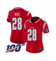 Women's New England Patriots #28 James White Limited Red Inverted Legend 100th Season Football Jersey