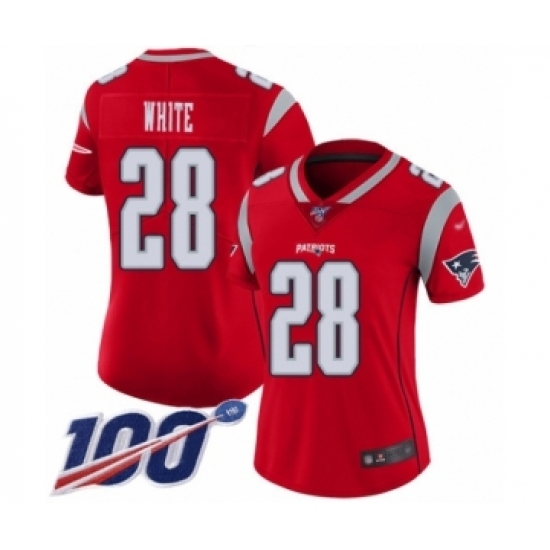 Women's New England Patriots #28 James White Limited Red Inverted Legend 100th Season Football Jersey Women's New England Patriots #28 James White Limited Red Inverted Legend 100th Season Football Jersey