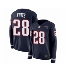 Women's Nike New England Patriots #28 James White Limited Navy Blue Therma Long Sleeve NFL Jersey