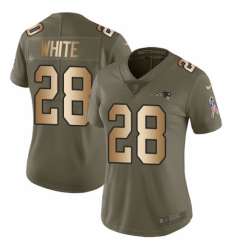 Women's Nike New England Patriots #28 James White Limited Olive/Gold 2017 Salute to Service NFL Jersey