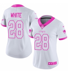 Women's Nike New England Patriots #28 James White Limited White/Pink Rush Fashion NFL Jersey