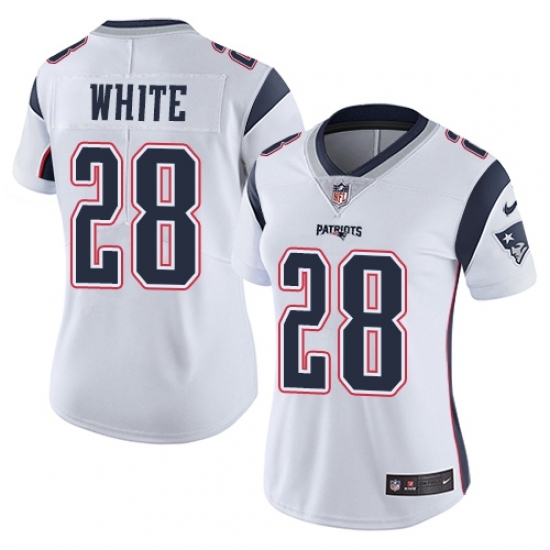 Women's Nike New England Patriots #28 James White White Vapor Untouchable Limited Player NFL Jersey Women's Nike New England Patriots #28 James White White Vapor Untouchable Limited Player NFL Jersey
