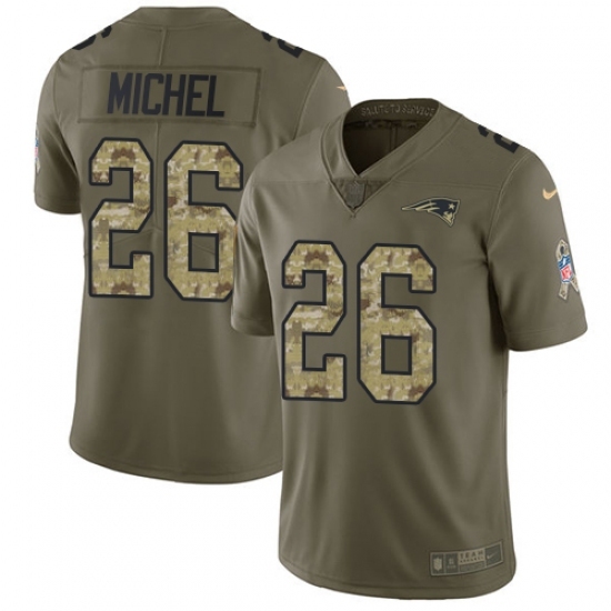 Men's Nike New England Patriots #26 Sony Michel Limited Olive Camo 2017 Salute to Service NFL Jersey Men's Nike New England Patriots #26 Sony Michel Limited Olive Camo 2017 Salute to Service NFL Jersey