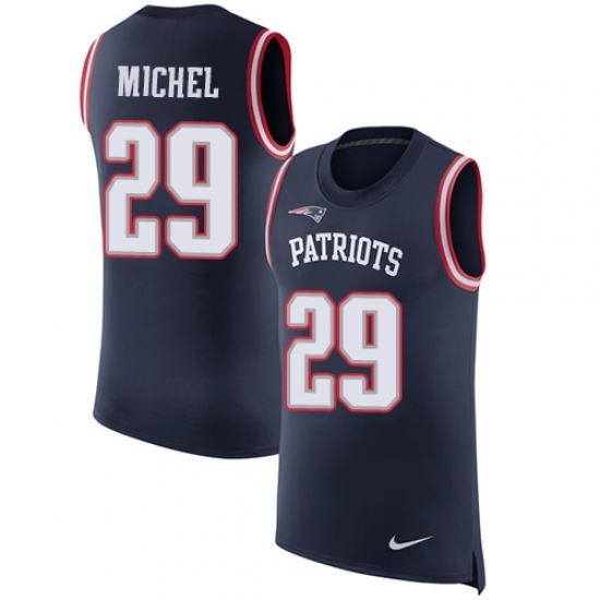 Men's Nike New England Patriots #29 Sony Michel Navy Blue Rush Player Name & Number Tank Top NFL Jersey Men's Nike New England Patriots #29 Sony Michel Navy Blue Rush Player Name & Number Tank Top NFL Jersey