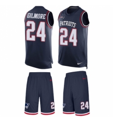 Men's Nike New England Patriots #24 Stephon Gilmore Limited Navy Blue Tank Top Suit NFL Jersey