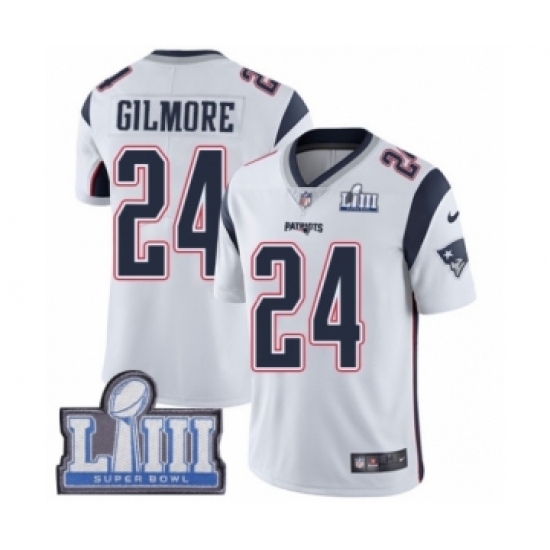 Men's Nike New England Patriots #24 Stephon Gilmore White Vapor Untouchable Limited Player Super Bowl LIII Bound NFL Jersey Men's Nike New England Patriots #24 Stephon Gilmore White Vapor Untouchable Limited Player Super Bowl LIII Bound NFL Jersey
