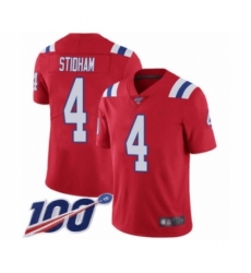 Men's New England Patriots #4 Jarrett Stidham Red Alternate Vapor Untouchable Limited Player 100th Season Football Jersey