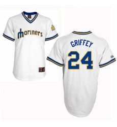 Men's Majestic Seattle Mariners #24 Ken Griffey Authentic White Cooperstown Throwback MLB Jersey