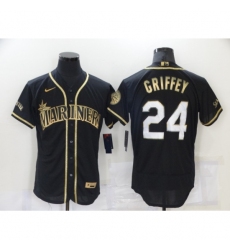 Men's Seattle Mariners #24 Ken Griffey Authentic Black Gold Elite Fashion Baseball Jersey