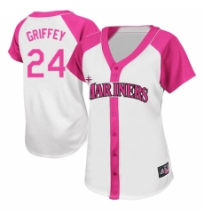 Women's Majestic Seattle Mariners #24 Ken Griffey Authentic White/Pink Splash Fashion MLB Jersey