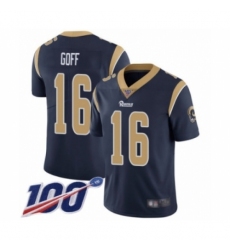 Men's Los Angeles Rams #16 Jared Goff Navy Blue Team Color Vapor Untouchable Limited Player 100th Season Football Jersey