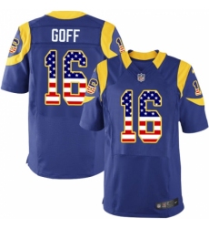 Men's Nike Los Angeles Rams #16 Jared Goff Elite Royal Blue Alternate USA Flag Fashion NFL Jersey