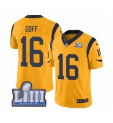 Men's Nike Los Angeles Rams #16 Jared Goff Limited Gold Rush Vapor Untouchable Super Bowl LIII Bound NFL Jersey