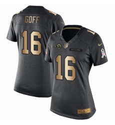 Women's Nike Los Angeles Rams #16 Jared Goff Limited Black/Gold Salute to Service NFL Jersey