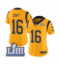 Women's Nike Los Angeles Rams #16 Jared Goff Limited Gold Rush Vapor Untouchable Super Bowl LIII Bound NFL Jersey