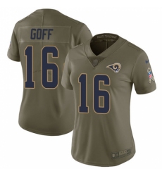 Women's Nike Los Angeles Rams #16 Jared Goff Limited Olive 2017 Salute to Service NFL Jersey