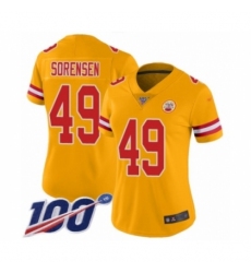 Women's Kansas City Chiefs #49 Daniel Sorensen Limited Gold Inverted Legend 100th Season Football Jersey