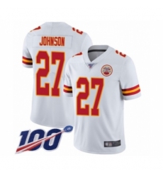 Men's Kansas City Chiefs #27 Larry Johnson White Vapor Untouchable Limited Player 100th Season Football Jersey
