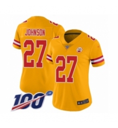 Women's Kansas City Chiefs #27 Larry Johnson Limited Gold Inverted Legend 100th Season Football Jersey