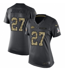 Women's Nike Kansas City Chiefs #27 Larry Johnson Limited Black 2016 Salute to Service NFL Jersey