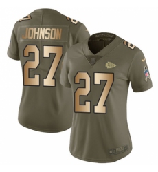 Women's Nike Kansas City Chiefs #27 Larry Johnson Limited Olive/Gold 2017 Salute to Service NFL Jersey