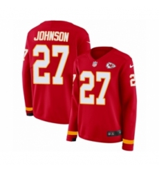 Women's Nike Kansas City Chiefs #27 Larry Johnson Limited Red Therma Long Sleeve NFL Jersey