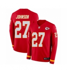 Youth Nike Kansas City Chiefs #27 Larry Johnson Limited Red Therma Long Sleeve NFL Jersey