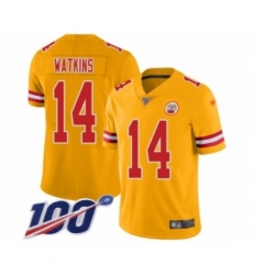 Men's Kansas City Chiefs #14 Sammy Watkins Limited Gold Inverted Legend 100th Season Football Jersey