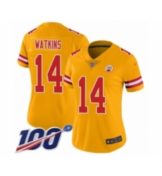 Women's Kansas City Chiefs #14 Sammy Watkins Limited Gold Inverted Legend 100th Season Football Jersey