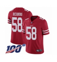 Men's San Francisco 49ers #58 Weston Richburg Red Team Color Vapor Untouchable Limited Player 100th Season Football Jersey