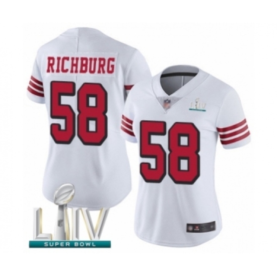 Women's San Francisco 49ers #58 Weston Richburg Limited White Rush Vapor Untouchable Super Bowl LIV Bound Football Jersey Women's San Francisco 49ers #58 Weston Richburg Limited White Rush Vapor Untouchable Super Bowl LIV Bound Football Jersey