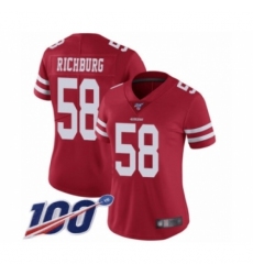 Women's San Francisco 49ers #58 Weston Richburg Red Team Color Vapor Untouchable Limited Player 100th Season Football Jersey