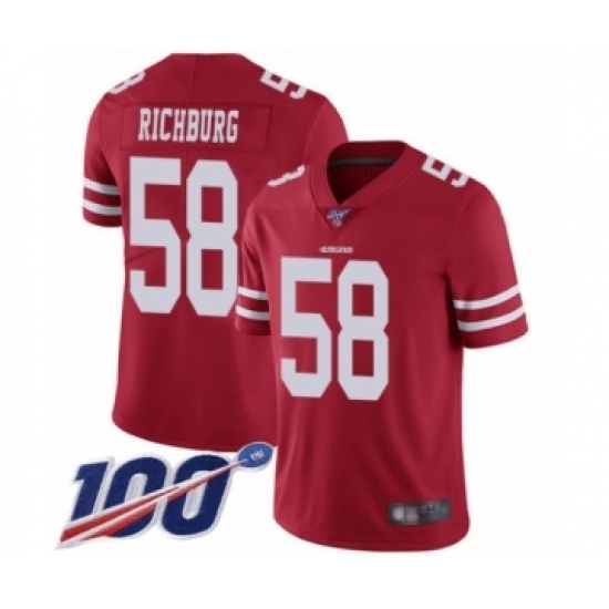 Youth San Francisco 49ers #58 Weston Richburg Red Team Color Vapor Untouchable Limited Player 100th Season Football Jersey Youth San Francisco 49ers #58 Weston Richburg Red Team Color Vapor Untouchable Limited Player 100th Season Football Jersey