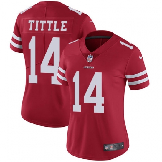 Women's Nike San Francisco 49ers #14 Y.A. Tittle Red Team Color Vapor Untouchable Limited Player NFL Jersey Women's Nike San Francisco 49ers #14 Y.A. Tittle Red Team Color Vapor Untouchable Limited Player NFL Jersey