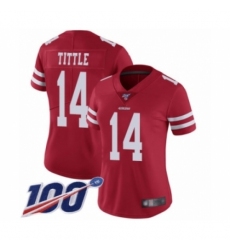 Women's San Francisco 49ers #14 Y.A. Tittle Red Team Color Vapor Untouchable Limited Player 100th Season Football Jersey