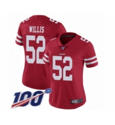 Women's San Francisco 49ers #52 Patrick Willis Red Team Color Vapor Untouchable Limited Player 100th Season Football Jersey
