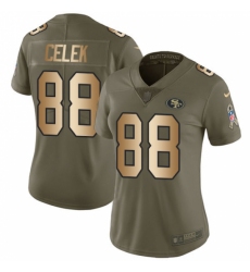 Women's Nike San Francisco 49ers #88 Garrett Celek Limited Olive/Gold 2017 Salute to Service NFL Jersey