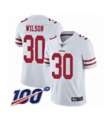 Men's San Francisco 49ers #30 Jeff Wilson White Vapor Untouchable Limited Player 100th Season Football Jersey