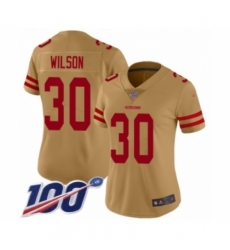 Women's San Francisco 49ers #30 Jeff Wilson Limited Gold Inverted Legend 100th Season Football Jersey