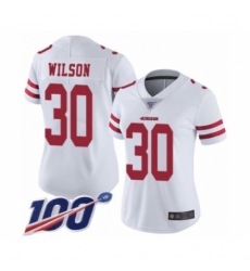Women's San Francisco 49ers #30 Jeff Wilson White Vapor Untouchable Limited Player 100th Season Football Jersey