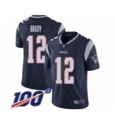 Men's New England Patriots #12 Tom Brady Navy Blue Team Color Vapor Untouchable Limited Player 100th Season Football Jersey