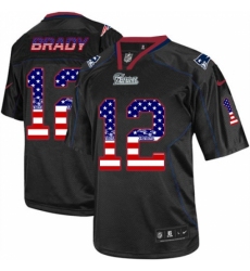 Men's Nike New England Patriots #12 Tom Brady Elite Black USA Flag Fashion NFL Jersey