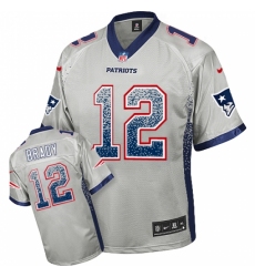Men's Nike New England Patriots #12 Tom Brady Elite Grey Drift Fashion NFL Jersey